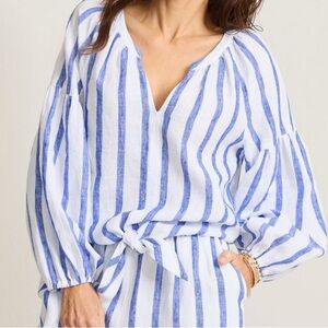 Tommy Bahama Coastalina Balloon Sleeve Stripe Linen Top Small